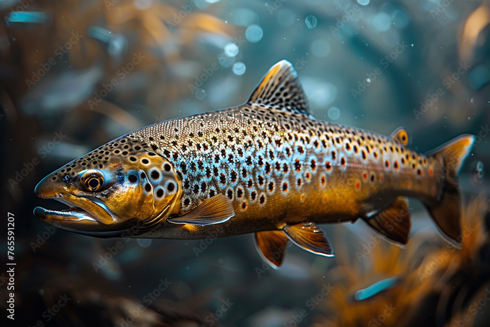 he Brown trout in the aquarium close up High quality photo he Brown trout in the aquarium close up High quality photo
