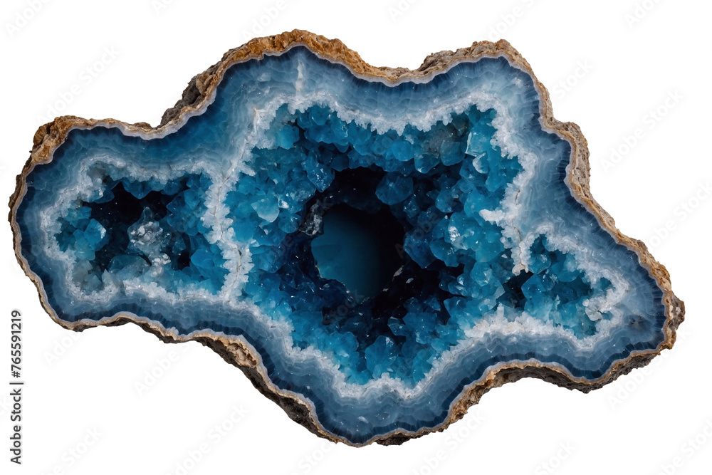 blue geode stone with crystals on transparent png - obrazy, fototapety, plakaty 