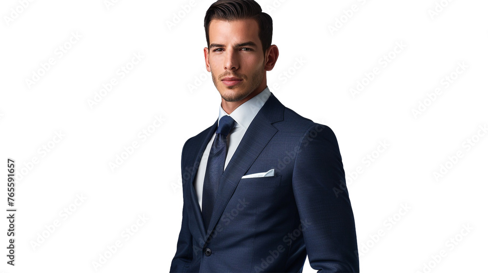 A handsome man in a classic formal suit, his tailored attire exuding confidence and sophistication against a white transparent background A handsome man in a classic formal suit, his tailored attire exuding confidence and sophistication against a white transparent background