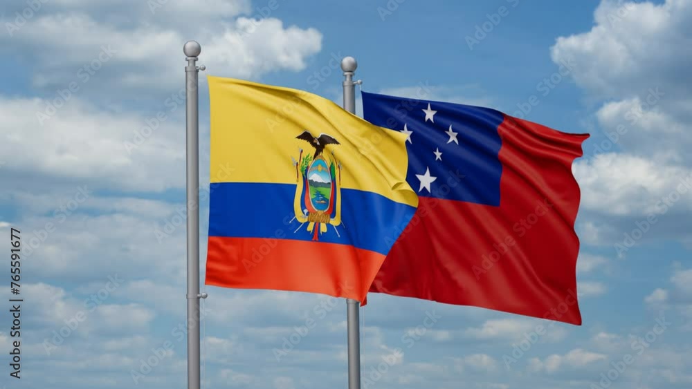 Samoa and Ecuador two flags waving together, looped video, two country cooperation concept Samoa and Ecuador two flags waving together, looped video, two country cooperation concept