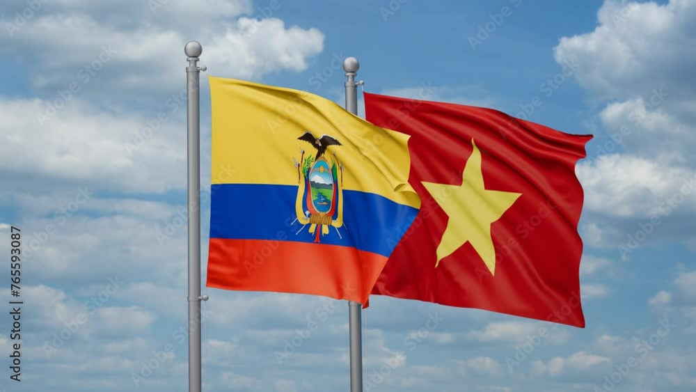 Vietnam and Ecuador two flags waving together, looped video Vietnam and Ecuador two flags waving together, looped video