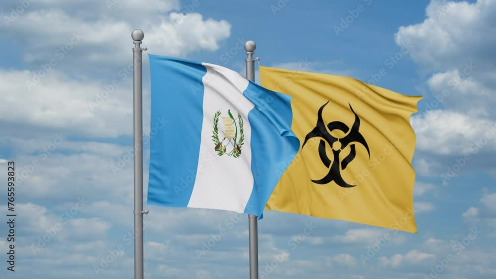 Guatemala and Biological hazard flags waving together on looped video, toxic hazard and pollution warning concept Guatemala and Biological hazard flags waving together on looped video, toxic hazard and pollution warning concept