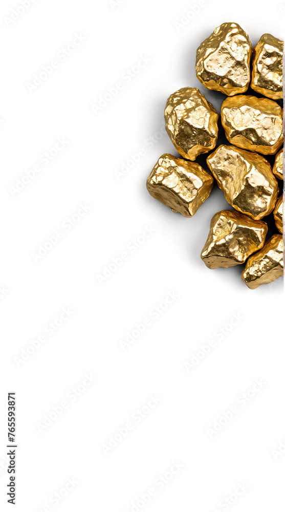 gold nuggets isolated on transparent background. Generative AI.