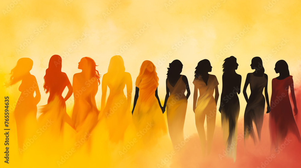 Watercolor painting silhouette of beautiful women