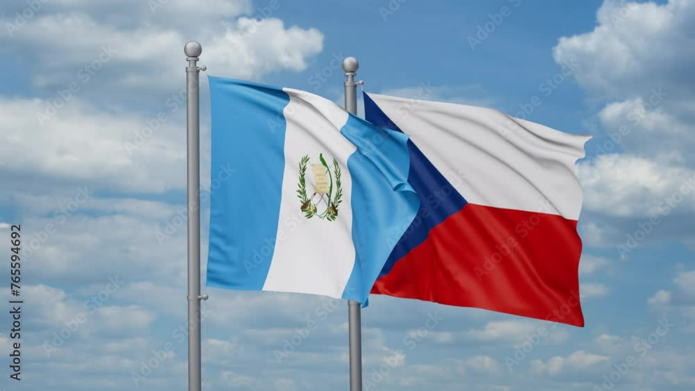Czech Republic and Guatemala two flags waving together, looped video, two country relations concept Czech Republic and Guatemala two flags waving together, looped video, two country relations concept