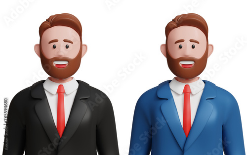 Close up portrait of 3d young bearded businessman in black and bkue suit with confident smile. Entrepreneur, CEO, leadership, team worker, successful, management concept. 3D happy businessman avatar photo
