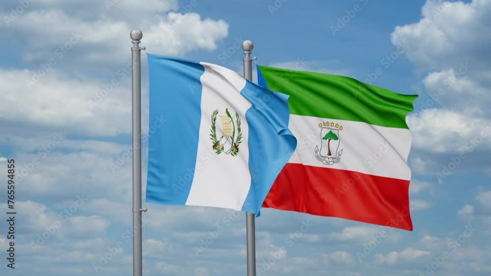 Equatorial Guinea and Guatemala two flags waving together, looped video, two country relations concept Equatorial Guinea and Guatemala two flags waving together, looped video, two country relations concept