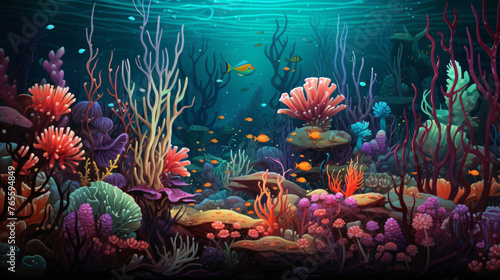 Whimsical illustration of a fantastical underwater © Little