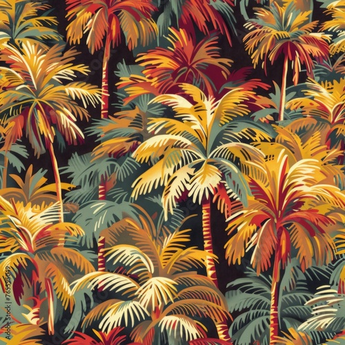 Tropical Palm Tree Pattern on Dark Background 