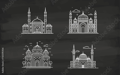 Moscheen: Lineart-Illustrationen auf Kreidetafel