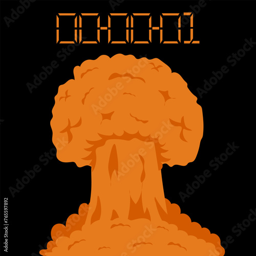 Cartoon Explosion with timer isolated black background. Template Nuclear Explosion. Vector illustration can used web design. EPS 10