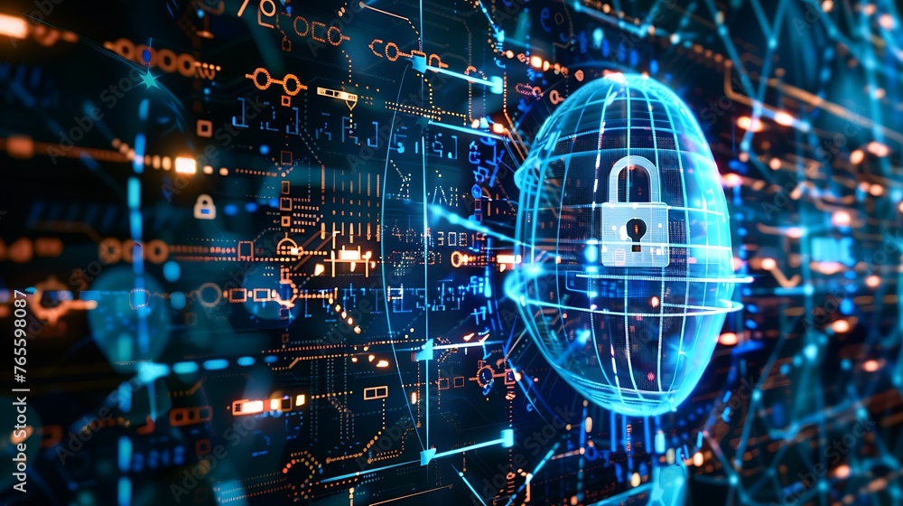 Technology and cybersecurity highlighting digital protection and network safety in a connected world. Generative Ai - obrazy, fototapety, plakaty 
