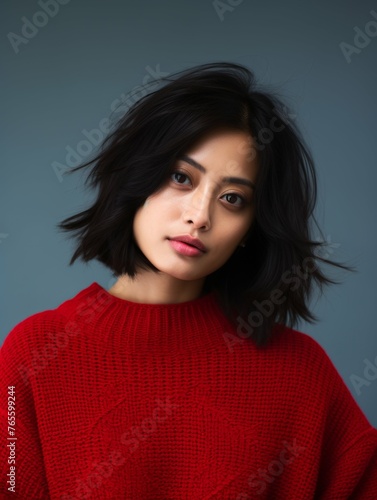 Woman in Red Sweater Posing