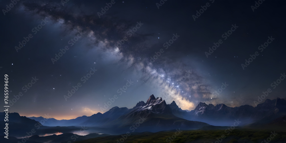  Milky Way Galaxy Above Mountain Range at Night background