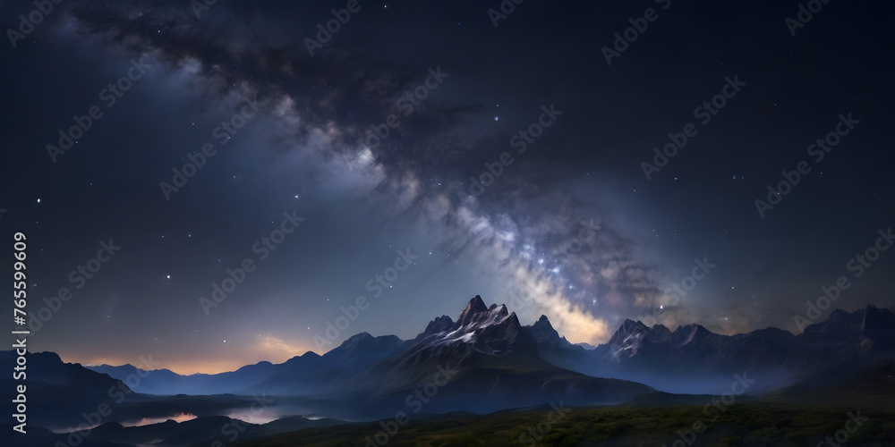 Naklejka premium Milky Way Galaxy Above Mountain Range at Night background