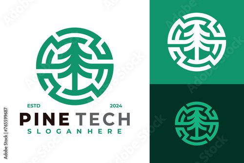 Letter S Pine Technology Logo design vector symbol icon illustration