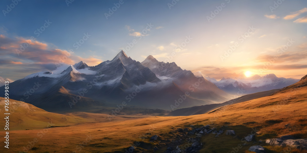 Sunrise over a Mountain Range background abstract.