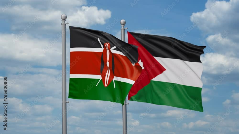 Jordan and Kenya two flags waving together, looped video, two country relations concept Jordan and Kenya two flags waving together, looped video, two country relations concept
