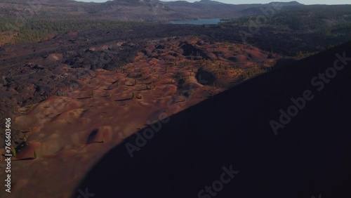 Cinder Cone Dunes Sunset Aerial View In Lassen Volcanic Natural Park, California, USA