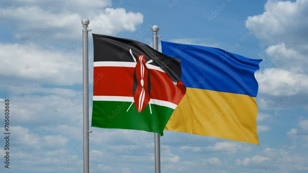 Ukraine and Kenya two flags waving together, looped video, two country cooperation concept Ukraine and Kenya two flags waving together, looped video, two country cooperation concept