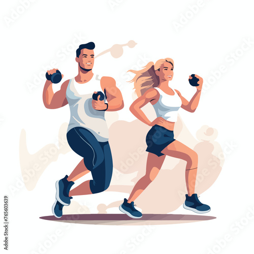 Fototapeta Naklejka Na Ścianę i Meble -  fit couple doing exercise flat vector illustration
