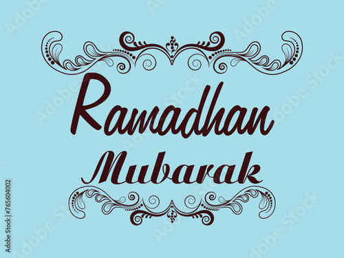 Stylish text Ramadhan Mubarak with beautiful floral design for islamic holy month of prayer celebration on white background.