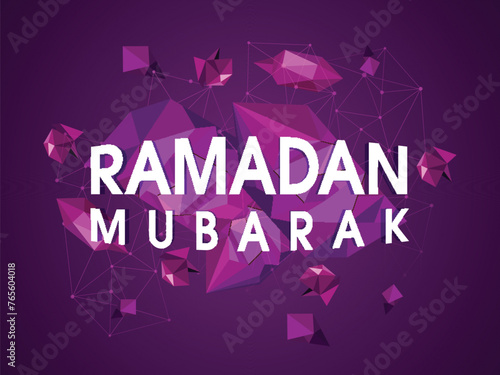 Stylish text Ramadan Kareem on creative purple abstract background for islamic holy month of prayer celebration.