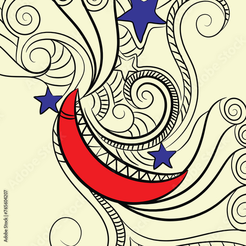 Colorful floral design with crescent moon and stars for holy month of muslim community, Ramadan Kareem celebration.