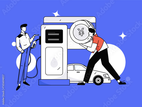 Vector Internet operation hand-drawn illustration of people getting discounts for refueling their cars
