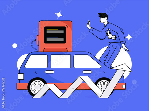 Vector Internet operation hand-drawn illustration of people getting discounts for refueling their cars
