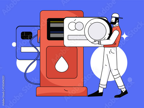 Vector Internet operation hand-drawn illustration of people getting discounts for refueling their cars
