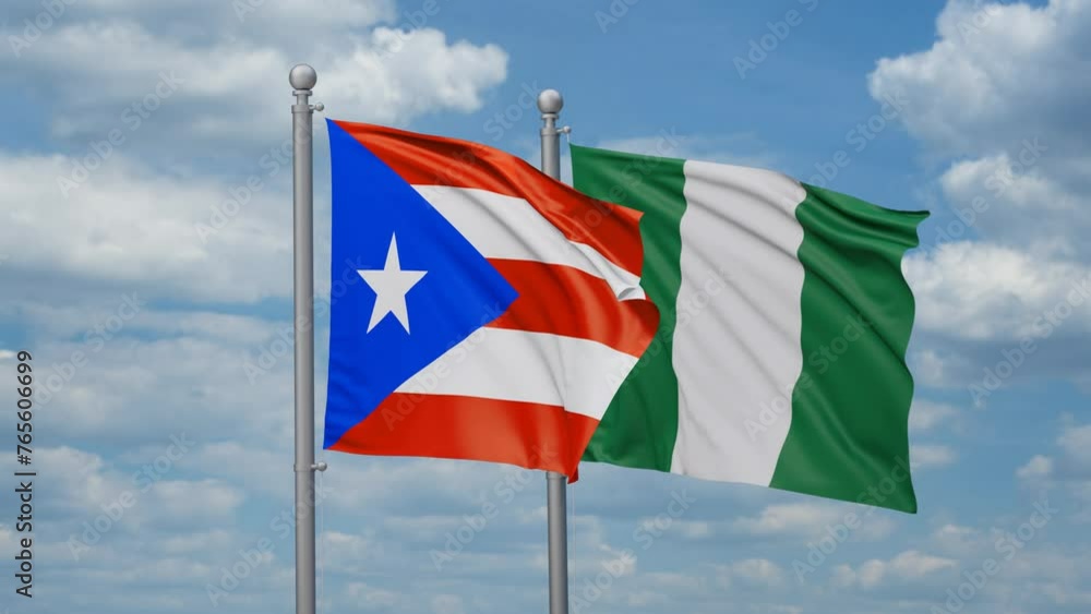 Nigeria and Puerto Rico two flags waving together, looped video, two country relations concept Nigeria and Puerto Rico two flags waving together, looped video, two country relations concept