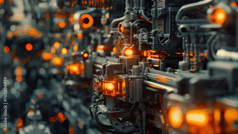 Intricate machinery with a fiery glow, a testament to human ingenuity in industry. Intricate machinery with a fiery glow, a testament to human ingenuity in industry.
