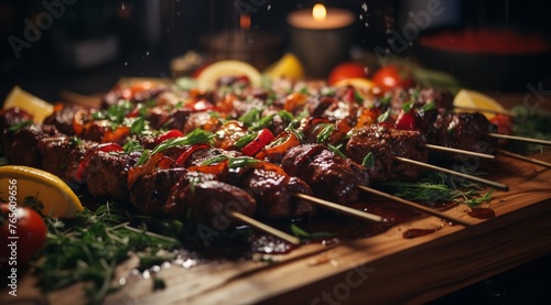 Cinematic High Angle Shot of Grilled Meat on White Plate

