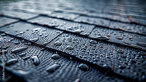 Raindrops on Textured Black Surface. Generative ai © Scrudje