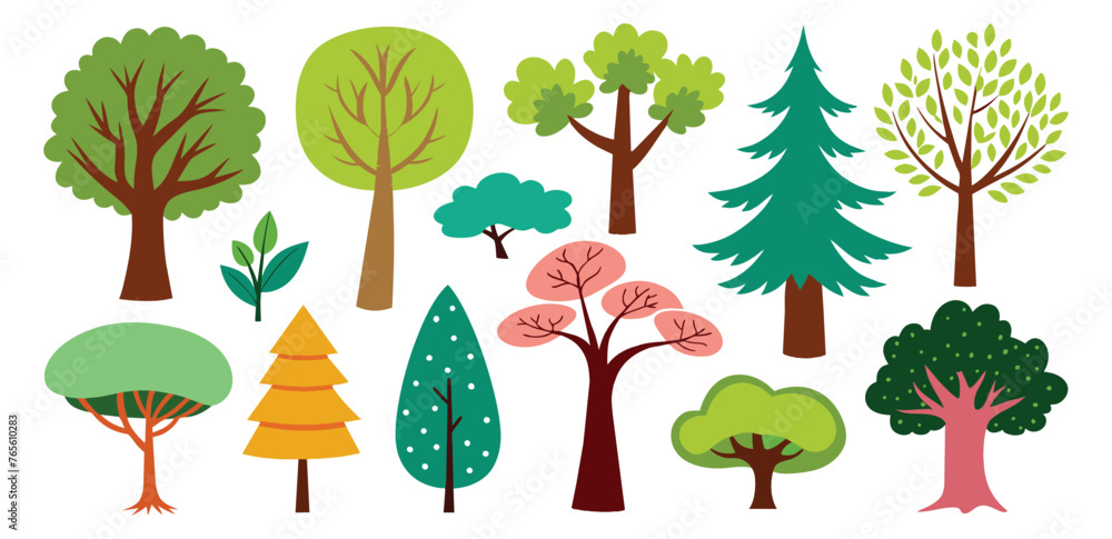 Fototapeta premium hand-drawn trees collection set, illustration vector for infographic or other uses