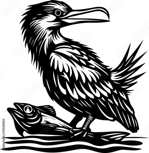 Stylized Black Cormorant Vector Illustration 