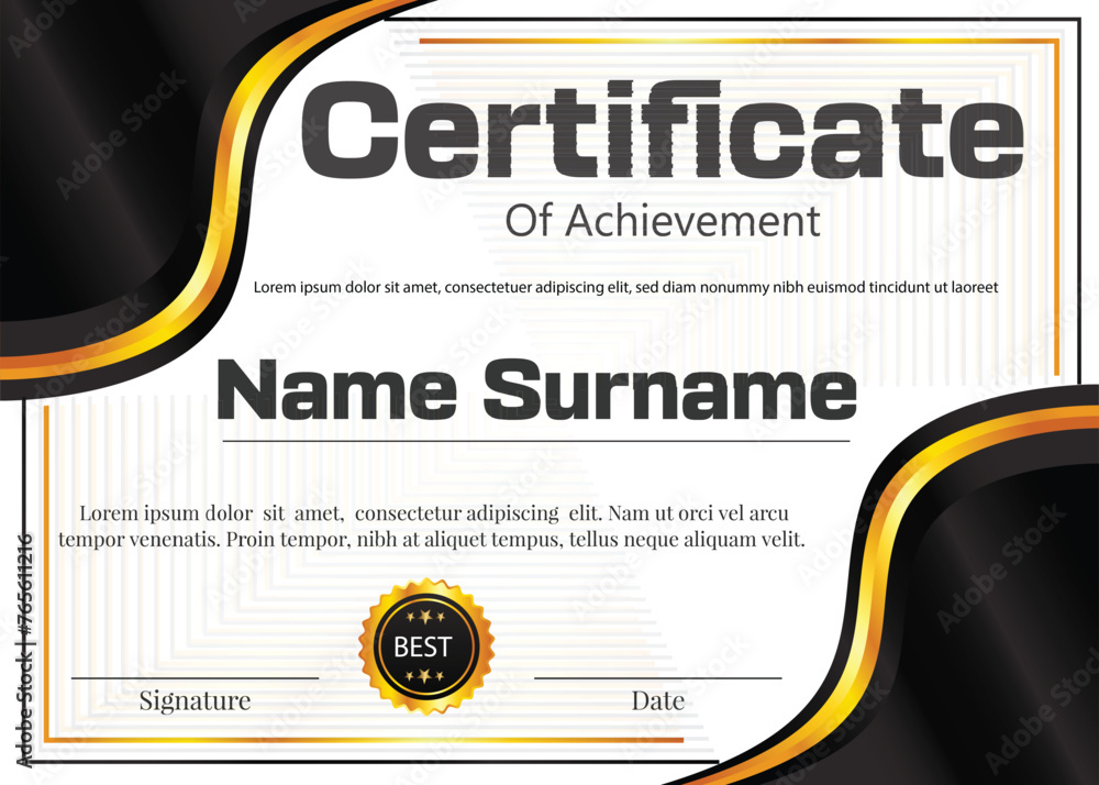 Fototapeta premium black and golden color certificate template design with text and background 