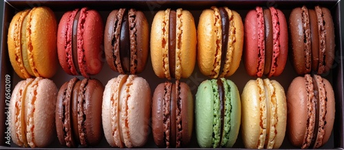 A box filled with a variety of different colored macaroons, showcasing a delicious assortment of sweet treats.