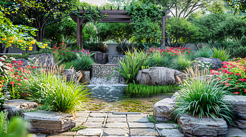 Garden landscaping with water features, highlighting the art of creating serene and beautifully designed outdoor spaces for relaxation