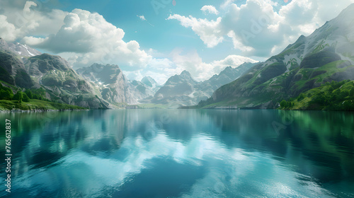 A panoramic view of a tranquil lake surrounded by mountains © Muhammad