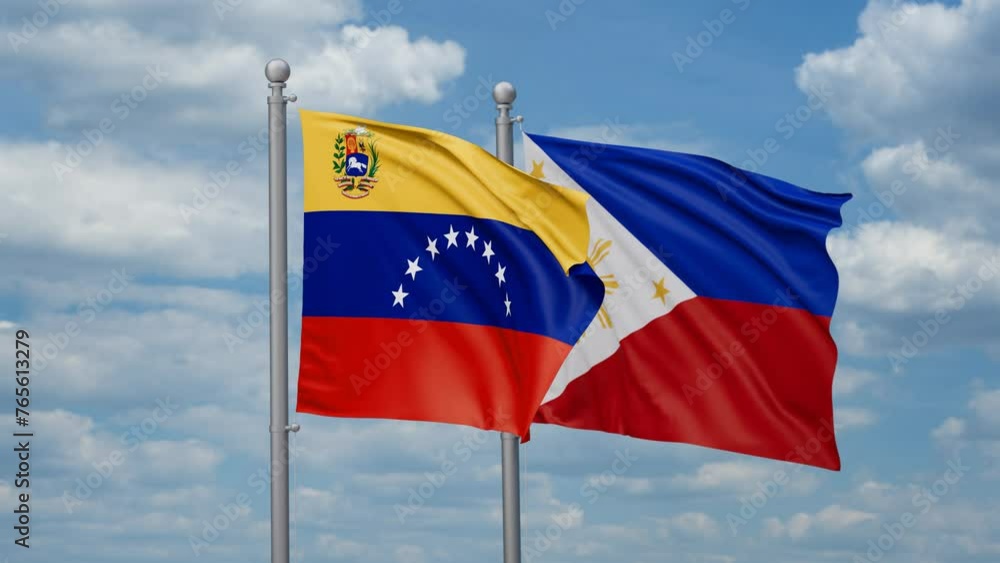 Philippines and Venezuela two flags waving together, looped video, two country cooperation concept Philippines and Venezuela two flags waving together, looped video, two country cooperation concept