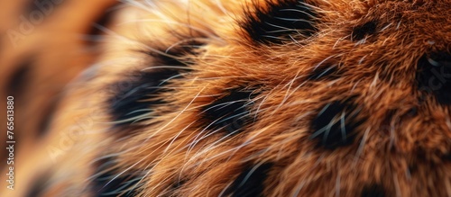Detailed view of the striped fur of a tiger, showcasing the intricate patterns and textures of the Felidaes coat. photo