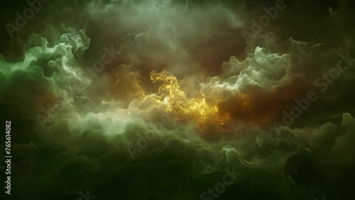 Realistic green gas clouds on transparent background. 4k video of toxic fog, evil magic mist, poisonous evaporation, color powder, stinky odor waves, mysterious Halloween glow, dirty fume Magic spell  photo