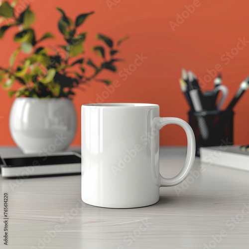 mug mockup in working desk. ai generated