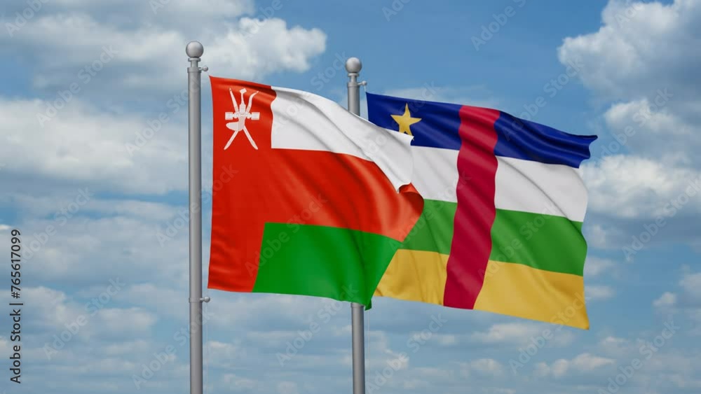 Central African Republic and Oman two flags waving together, looped video, two country relations concept Central African Republic and Oman two flags waving together, looped video, two country relations concept
