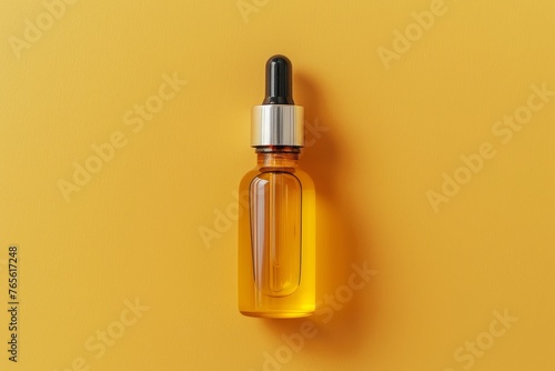 (Mockup) Sleek Amber Dropper Bottle on Vibrant Yellow Background