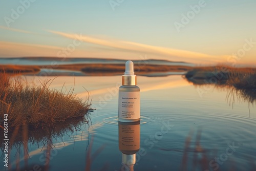 (Mockup) Serene Dropper Bottle in Snowy Mountain Landscape