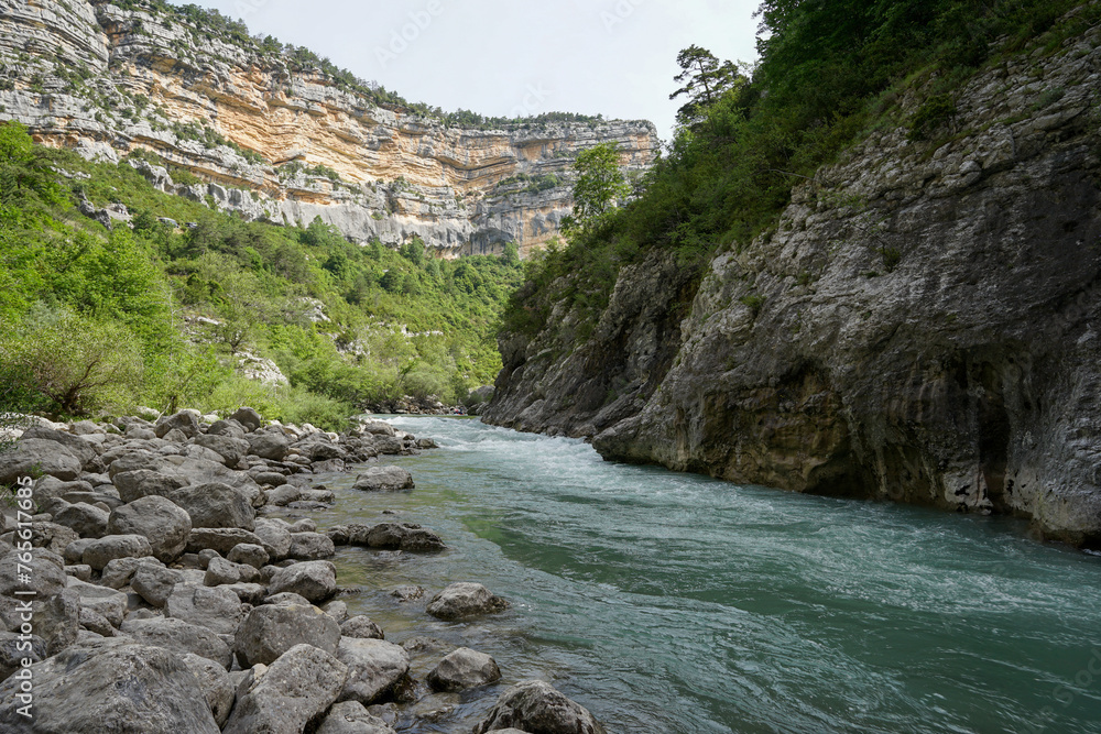 Verdon Gorge (Gorges du Verdon) famous canyon, popular summer tourist landmark, Provence, France