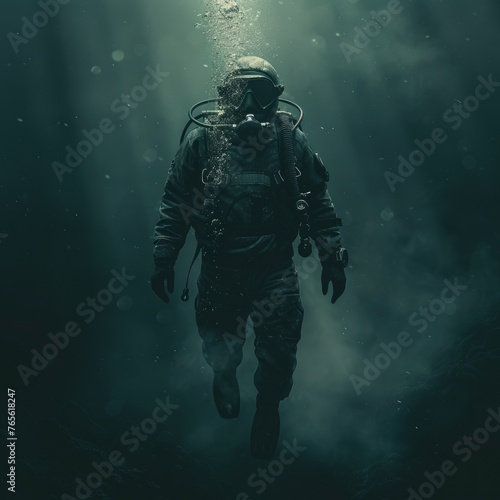 Solo underwater adventure in eerie silence - An evocative portrayal highlights a diver's adventure in the silent, eerie depths of the sea